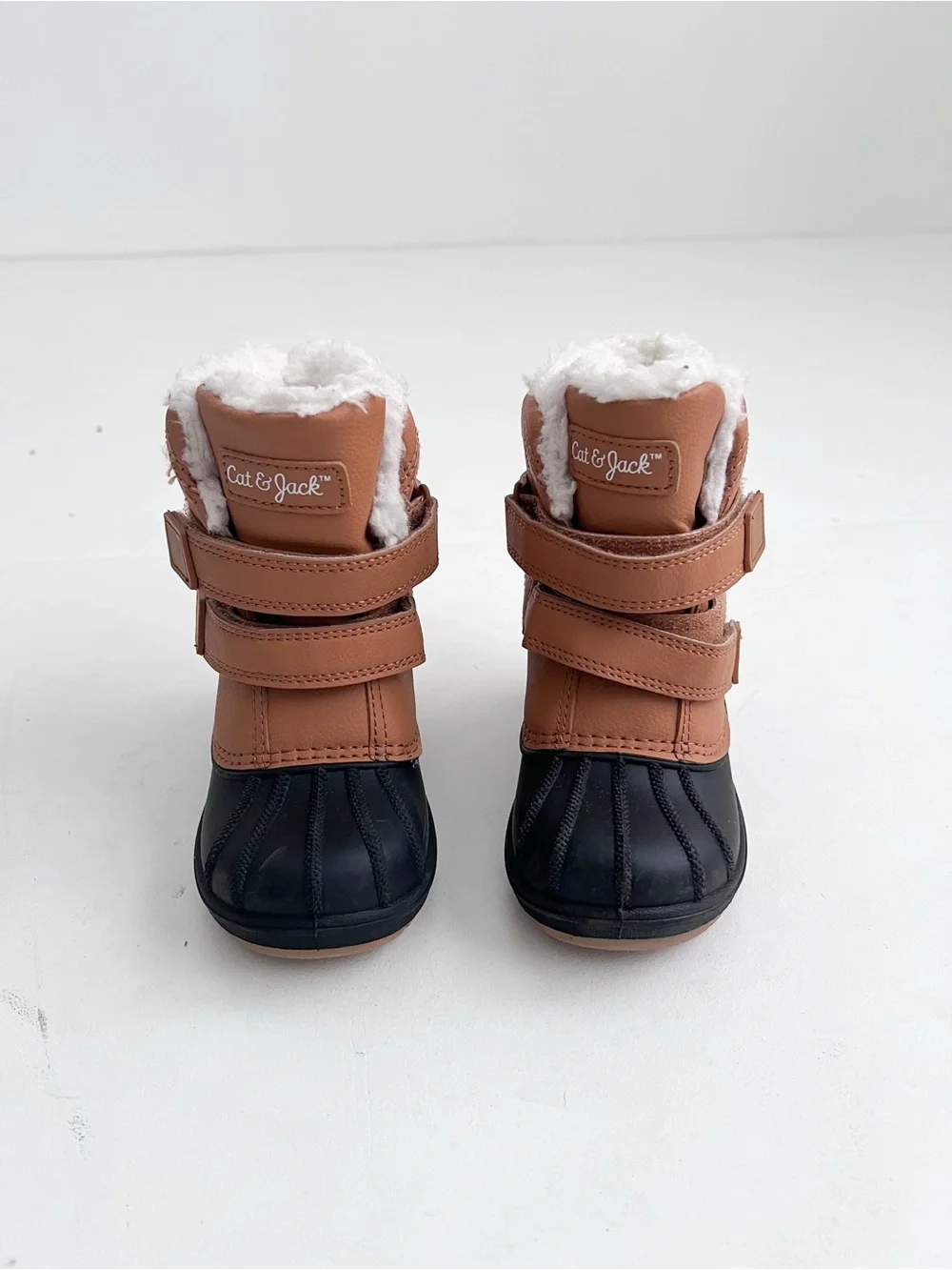 Cat & Jack Kids Tan and Black Winter Boots with White Faux Fur